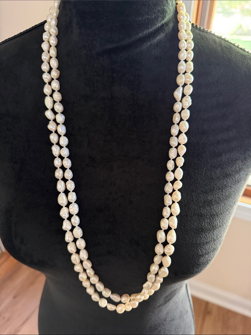 Classic Long White Freshwater Pearl Necklace, 64”